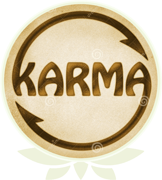 A brown circle with the word karma in it.
